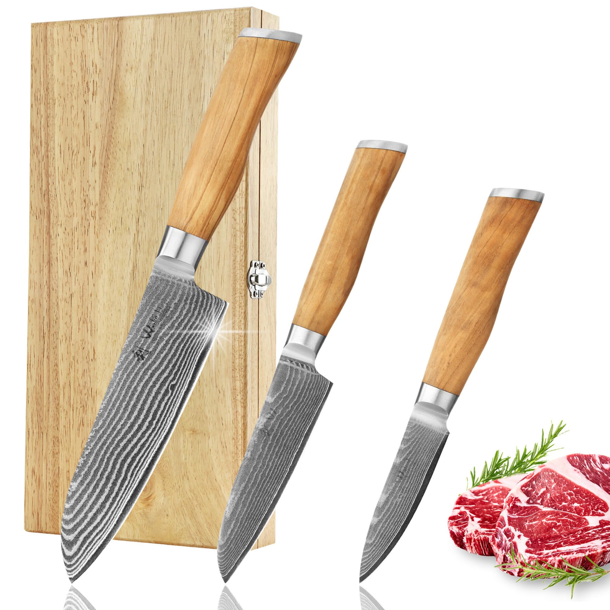 Amazon.com: Wakoli Olive Damascus 3-Piece Knife Set – Japanese
